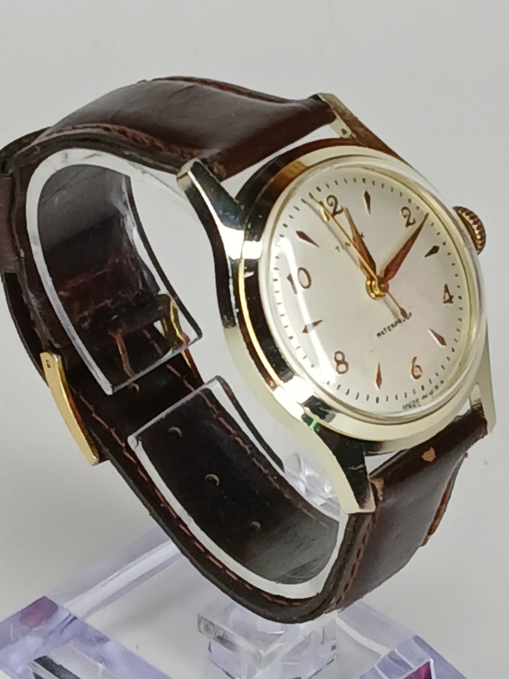 Vintage 1950s Timex Waterproof Mechanical Watch U.S. Time Corp Leather Strap